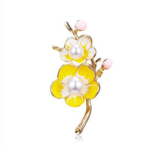 AILUOR El Oro de Las Mujeres de la Manera plateó Las Perlas Floral Broche Pin de la Solapa del Ciruelo Ajustable