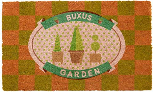 oKu-Tex Fußmatte | Fußabtreter | Türmatte | Eingangsmatte | Raja| Garten Buchsbaum | Aufdruck | kariert | Kokosmatte Kokos | für außen | rutschfest | 45x75 cm