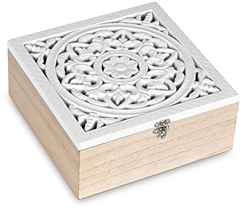 handrong Teebox Teebeutelorganizer Teebeutelhalter Teedose Holz Teetruhe mit Blumendesign, 9 Fächer für Zuhause, Büro, Teehaus und Geschenk