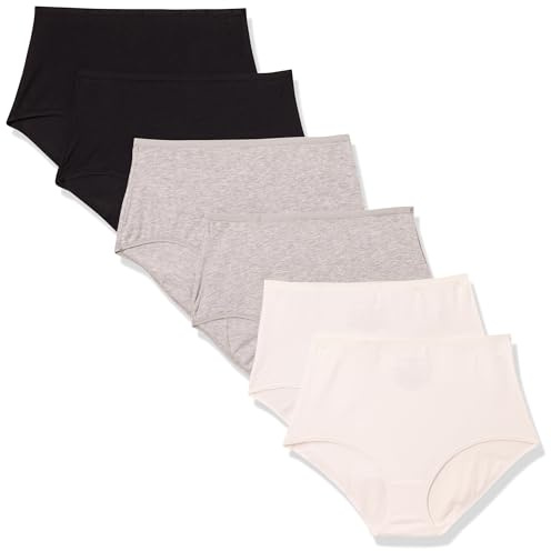 Amazon Essentials Culotte Taille Haute en Coton Femme, Lot de 6, Blanc/Gris Chiné/Noir, 40