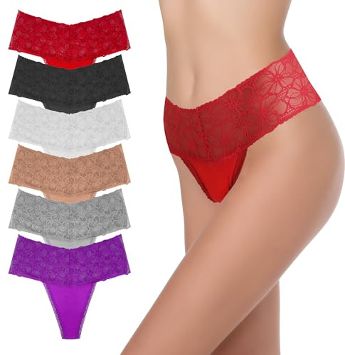 GAREDOB String Taille Haute en Dentelle de Coton Taille S à 4XL, Lot de 6-3, Medium