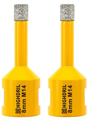 HIGHDRIL Diamantkärnborr, 2 st 8 mm (5/16 tum) med M14-gänga, torrborrning för porslinskakel, keramisk granit, marmor, sten, murverk, tegel