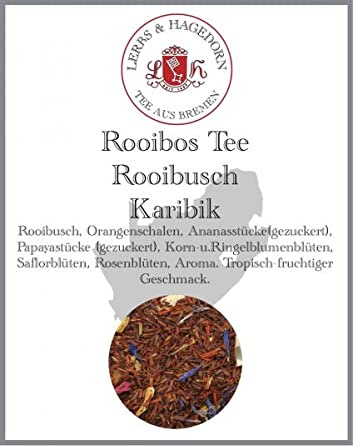 Lerbs & Hagedorn, Rooibos Tee Rooibusch Karibik | Tropisch-fruchtiger Geschmack 250g (Ca. 20 Liter) Orangenschalen, Ananasstücke