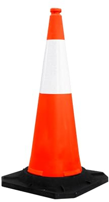 Traffic Safety Cone PPC with PVC Base - 100 CM (40) | Road Safety Reflective Traffic Cone | High Visibility Red Street Cone | Portable Wind Resistant Outdoor Cone with Black Base