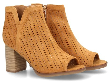 shoes&blues.es 63644-Botin de Tacon para Mujer, Comodos, con Calados, y Punta Abierta, Cierre de Cremallera en el Talon, Primavera Verano 2022. Talla 40 Cuero