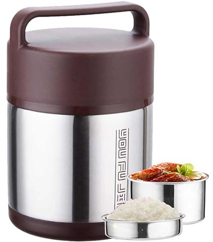 ROFRA Thermobehälter für Essen 2L, Thermo Speisebehälter, mit Geschirr, Aufbewahrungstasche und Schwammbürste, Vakuum Thermobehälter aus Edelstahl, für Müsli, Joghurt, Porridge (Silvery)