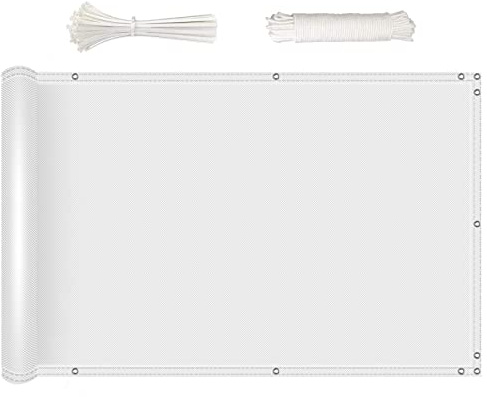 NKADNB Balkon Sichtschutz Balkonabdeckung 90x150cm Balkonsichtschutz Balkonverkleidung Blickdichte Balkonumspannung Terrassen Sichtschutz für Balkongeländer, Terrasse & Garten, Weiß
