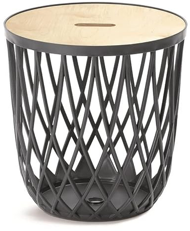 BirnePower Beistelltisch 55L Anthrazit mit Bambusplatte – Runder Couchtisch & Aufbewahrungskorb, Sofatisch mit abnehmbarem Deckel, Design Korb für Wohnzimmer & Balkon