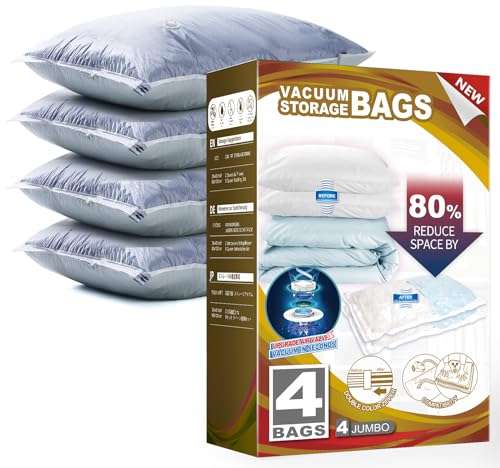 TAILI 4 Stück Vakuum Aufbewahrungsbeutel für Bettdecken und Decken, Jumbo Vakuumbeutel Siegel Beutel für Bettwäsche 100 x 80 CM Platzsparende Vakuumierbeutel für Kleidung, Kissen, Spart Mehr Platz