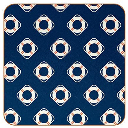 Nautische Reise-Untersetzer, Rettungsring, blau, 6 Stück, Leder-Untersetzer, Auslaufschutz für Tisch, Schreibtisch