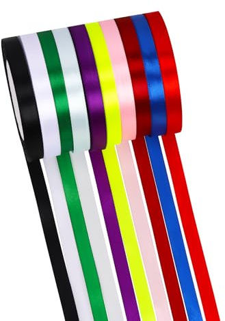 Rustark 10 Rollen 10mm x 22,5m Polyester Satinband Sortiment Set, 10 Farben Stoffband Satinband, Schleifenband Geschenkband Satin Ribbon Assortment für Geschenkverpackungen, Dekorhandwerk