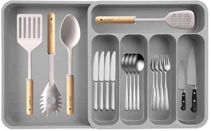 Drawer Expandable Cutlery Organiser, Utensil Organisers, Adjustable Cutlery Tray For Kitchen Drawer, Spoons & Forks Organizer Durable Space-Saving In-Drawer Flatware Silverware Organiser For Kitchen