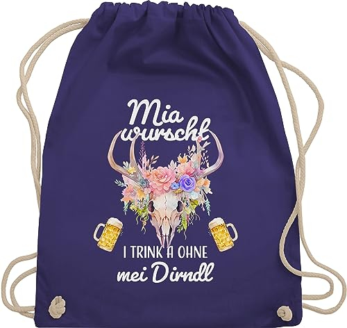Turnbeutel Rucksack - Kompatibel mit Oktoberfest Tasche - Mia wurscht i trink a ohne mei Dirndl - Unisize - Lila - trachtenrucksack bayrische auch me taschen trachtentaschen bayrisch ich beutel