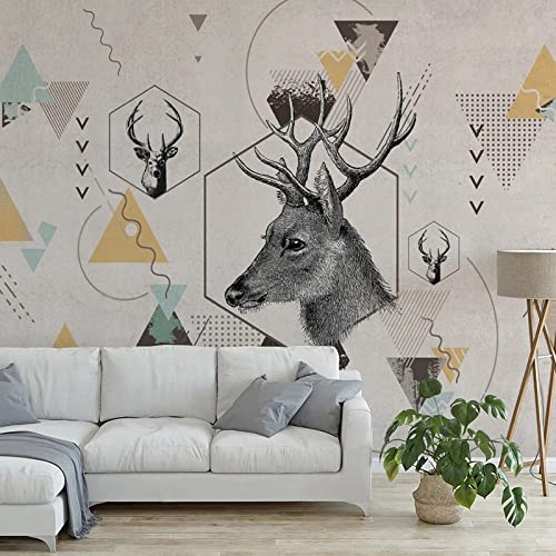 Fototapete 3D Cartoon Geometrische Tier Hirsch 450 cm B x300 cm H Vlies Tapeten Wandtapete XXL Moderne Wanddeko Wohnzimmer Schlafzimmer Büro Flur