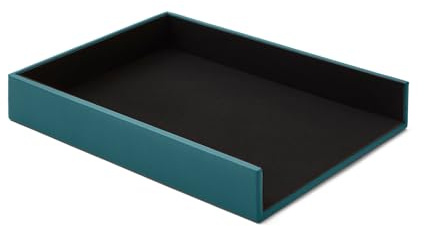 Eglooh - Atena - Ablagefächer für Schreibtisch und Büro Echtes Leder Türkisgrün Blau - Bürobedarf Briefablage Papierablage Ablagekorb für DIN A4 - cm 32 x 24,2 x H.5 - Made in Italy