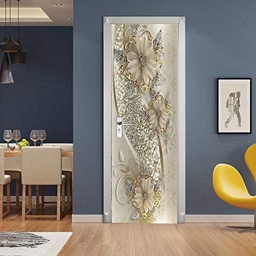3D Türtapete Selbstklebend Kreative Schöne Blumen 77 X 200 Cm Diy Wandbild Pvc Wasserdicht Pvc Türtattoos Türposter Türaufkleber Fototapete Türfolie Für Tür,Wohnzimmer,Schlafzimmer - Türkunst