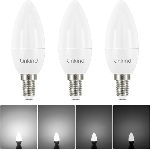 Linkind E14 LED Bulbs Dimmable, 5W 5000K Daylight White SES B35 Candle Bulb, 470lm, 40W Equivalent, Energy Saving, CE/RoHS/ErP Certified, Pack of 3
