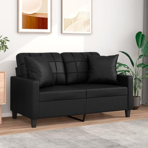 SECOLI Sofa 2 sitzer 2 sitzer Sofa 2er Couch mit Zierkissen Lounge Couch Sofa Couch für Wohnzimmer/Schlafzimmer/Büro/Wohnung-2-Sitzer:120cm-Schwarz-Kunstleder