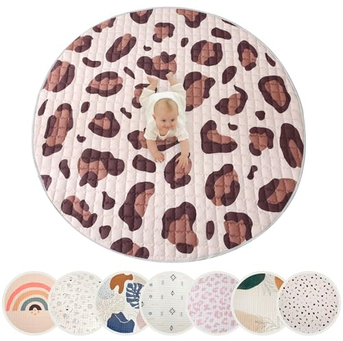 Hakuna Mat Lux Wild Cat - 150 cm Runde Baby-Spielmatte | Ultrasaumiger, gesteppter Kinderzimmer- & Wohnzimmer-Bodenteppich, rutschfeste Sicherheitsunterseite, REACH-zertifiziert