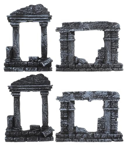 POPETPOP Roman Column Aquarium Decor 4 Pieces Resin Ancient Greek Pillar Fish Tank Ornament Small 0.6X2.4 Inch Landscape Decoration for Aquarium Terrarium Hideout