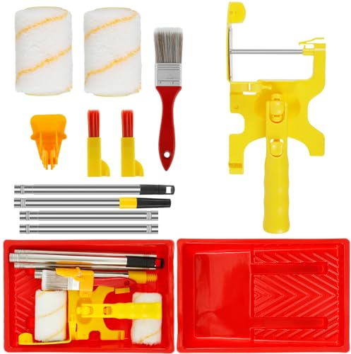 Paint Edger Tool for Walls High Ceilings, Hand-held Clean Cut Paint Edger Roller Set with Extension Pole/Tray/Edger Paint Brush, DIY Multifunctional Long Paint Roller for Home Room Painting(Set 2)
