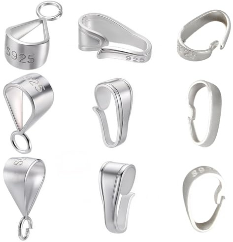 SUNNYCLUE 1 boîte de 9 pièces de 925 fermoirs à Pendentif en Argent Sterling, Connecteurs de Bélières en Métal, Crochets à Clipser, Fermoirs à Clipser, Breloques en Vrac pour la Fabrication de Bijoux,