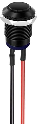 AUTOZOCO Interruptor botón con cable, Pulsador momentáneo, Botón de presión momentáneo, cable de 30 cm de 2 vias, Orificio de montaje 12 mm, IP65 ON/OFF 2A 250V AC, Negro