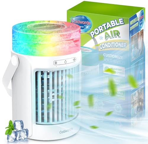 DARMAI Air Conditioner, Portable Personal Mini Air Conditioner, 3 Fan Speeds 7 LED Lights Evaporative Cooler Air Conditioner, 4000mAh USB Rechargeable Desktop Cooling Fan for Home Office Dorm(600ML)