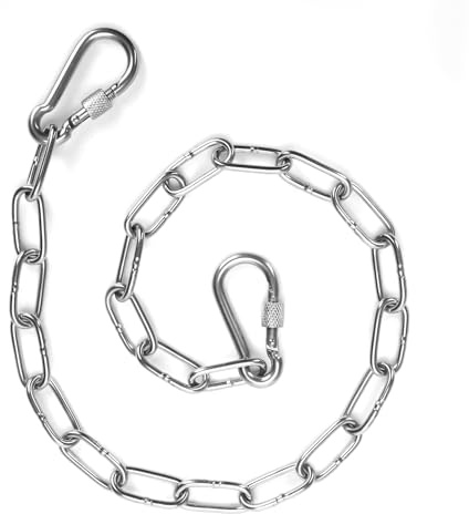 Gate Chain Lock, 20 Inch Gate Latch Chain with Double-Ended Carabiners Stainless Steel Metal Gate Link Chain Lock Pet Gate Latch for Outdoor Fences, Pet Cages, Indoor Supplies