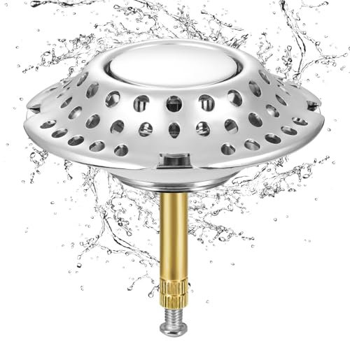 JIZZU Universale Tappi per Vasca Multifunzionali, Tappo per Vasca 2 in 1 con Filtro per Capelli, Altezza Regolabile Filtro per Capelli Tappo per Vasca da Bagno (Apertura Foro di Scarico 38-44 mm)