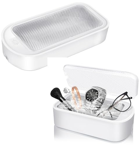 Pulitore per gioielli ad ultrasuoni, 48.000 Hz, pulitore ad ultrasuoni professionale, pulitore ad ultrasuoni, 650 ml, 2 modalità di pulizia per parentesi graffe, anelli, argenteria e protesi, 24 x 12