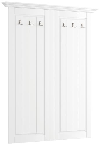 Lomadox Flur Garderobe Diele Paneel Garderobenpaneel 108cm, Massivholz in weiß