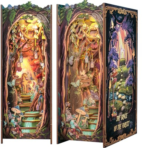 Fsolis Gör-det-själv Book Nook set, dockhus i miniatyr, hus i set med LED-lampor, 3D-pussel i trä, modellering, kreativa presenter till pojkar och flickor (Grace of The Forest)
