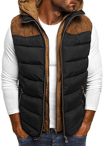 KONG JIMFAN Black-Friday Herren Steppweste Baumwolle Bequeme Weste Herren mit Kapuze Anglerweste Outdoor Jacke Übergangswesten Für Männer Einschubtaschen Ärmellose Jacke Daunenjacken(Schwarz,4XL)