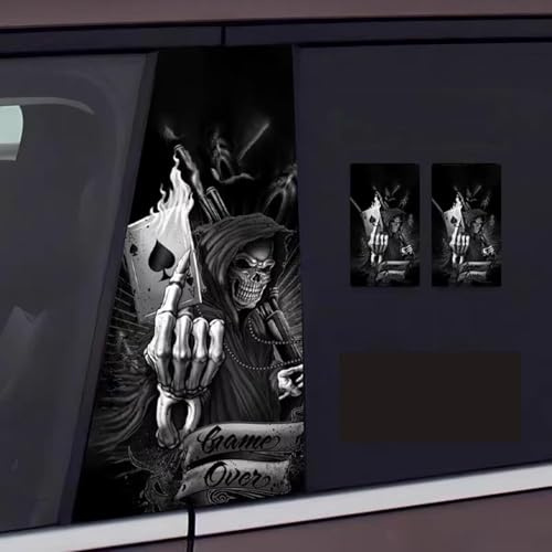 2 Stück Auto-Mittelsäulen-Aufkleber,gedruckter PVC-Totenkopf-Aufkleber,Halloween-PVC-Totenkopf-Aufkleber,kratzfeste Aufkleber,personalisierter Totenkopf-Auto-Aufkleber für Auto,Fenster (Style-B)