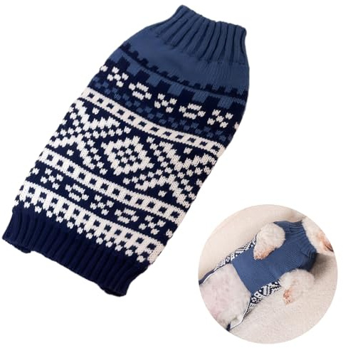 Manteau d'Hiver en Laine Tricotée pour Chien - Pull-Over pour Petite Taille 5-8kg - Vêtement et Accessoire Textile (Bleu)