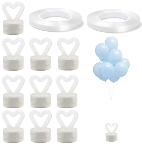 Reusable Heart Shaped Balloon Weights Set with Ribbon – 10 Magnetic Balloon Holders for Helium Balloons – Ideal for Birthday Parties, Weddings (Standard version)