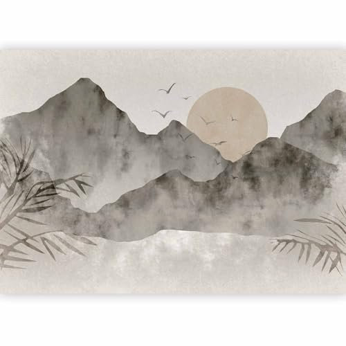 murando - Papier Peint Panoramique Intissé Paysage 350x256 cm - Revêtement Mural - Gris - Lever du soleil coucher de soleil graphiques paysage japonais paysage de montagnes c-A-10077-a-b