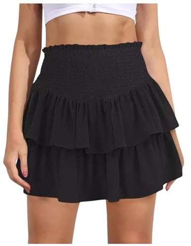Piraten Rock Damen Weiße Mini Rock Faltenrock Sexy Ruffled Hoch Tailliert Skater Minirock Kurzer Röcke Vielseitiges Kleid Stretch Gefüttert Geschichtet Lässiger Strandrock Party Karneval Kostüm