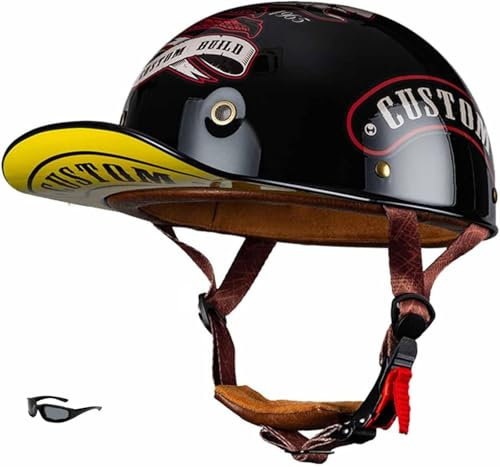 GKCEGHKS Mezzo Casco da Motociclista Vintage Caschi ECE Omologato Casco A Scodella Scooter Motorino Cromwell Caschi Casco Faccia Aperta retrò Portatile Mezzi Caschi Jet retrò Casco Scodella