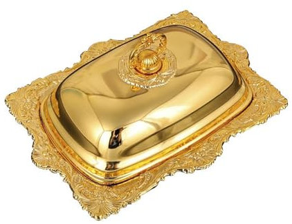 Mantequillera Plato de mantequilla creativo de estilo europeo, tapa de Metal Rectangular, plato for aperitivos, plato de queso de gran capacidad, vajilla de cocina, caja de conservación de queso Mante