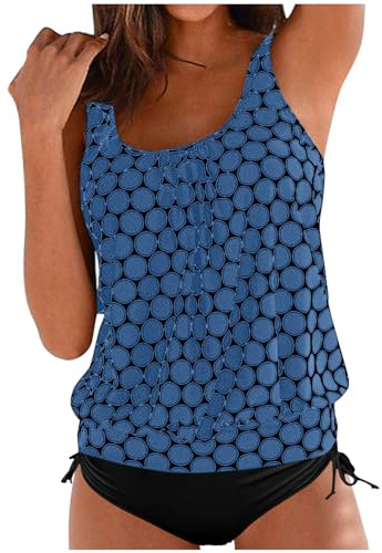 EQWIGKEIT Tankini da donna con push up, costume da bagno stampato, costume da bagno in due pezzi, taglie grandi, con pantaloncini da bagno a vita alta