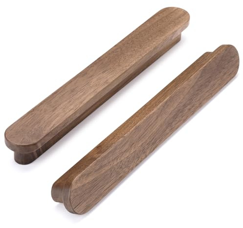 SYZOW 6 Pièces Poignee de Meuble en Bois, Poignée Armoire Bois,Espacement des Trous 160mm, poignées de tiroir,pour Meubles de Cuisine et Tiroirs et Poignée de Meuble (Bois de noyer)