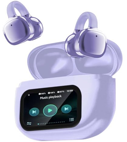 Écouteurs Bluetooth sans Fil Sport Écouteurs Clip Oreille, avec ENC Réduction Antibruit Mic, Ecouteur Traducteur Instantané, Tactile Multifonction, Casque pour Android iOS,Violette