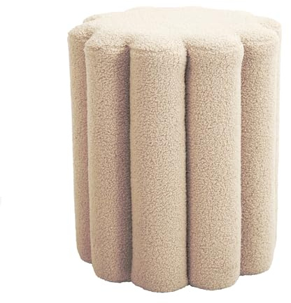 SVITA Dahlia Hocker Pouf Schminkhocker Beistelltisch Ottomane rund Teddyboucle modern elegant Wohnzimmer Flur Arbeitszimmer Schminktisch Beige