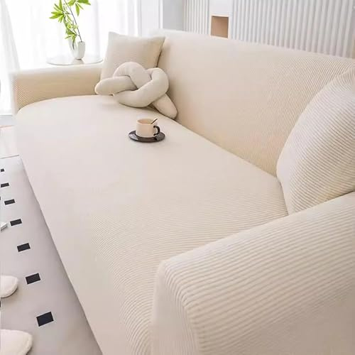 Housse de canapé extensible jacquard – protection canapé anti, housse de canapé 3 places ou d’angle, housse canape avec accoudoirs, couvre canapé pour salon, maison, animaux domestiques(Beige)