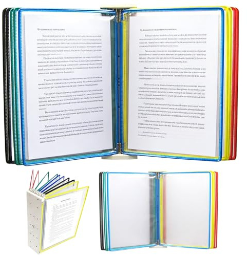PORFOYO Flipchart Ständer Sichttafelsystem, A4 Wand Sichttafelsystem mit 10 Präsentationsmappe, Mehrfarbig, Wandmontage Dokumentenhalter