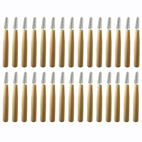WTRYT Spazzolini interdentali, 30 pezzi, con manico in bambù, ecologici, interdentali, set di spazzole dentali, strumento per la pulizia dei denti, parentesi graffe