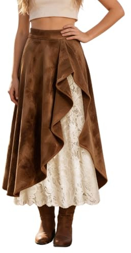 Jupe traditionnelle en daim pour femme - Style hippie - Style western - Style gothique asymétrique - Pour festival country et automne