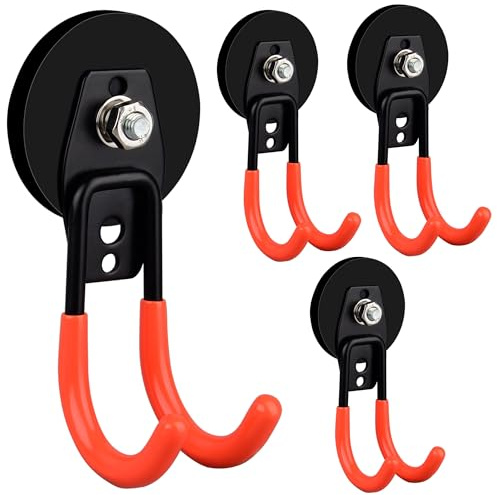 ULIBERMAGNET Garage Lot de 4 crochets magnétiques puissants avec aimant, revêtement antidérapant pour outils de jardin, cordes, perceuses